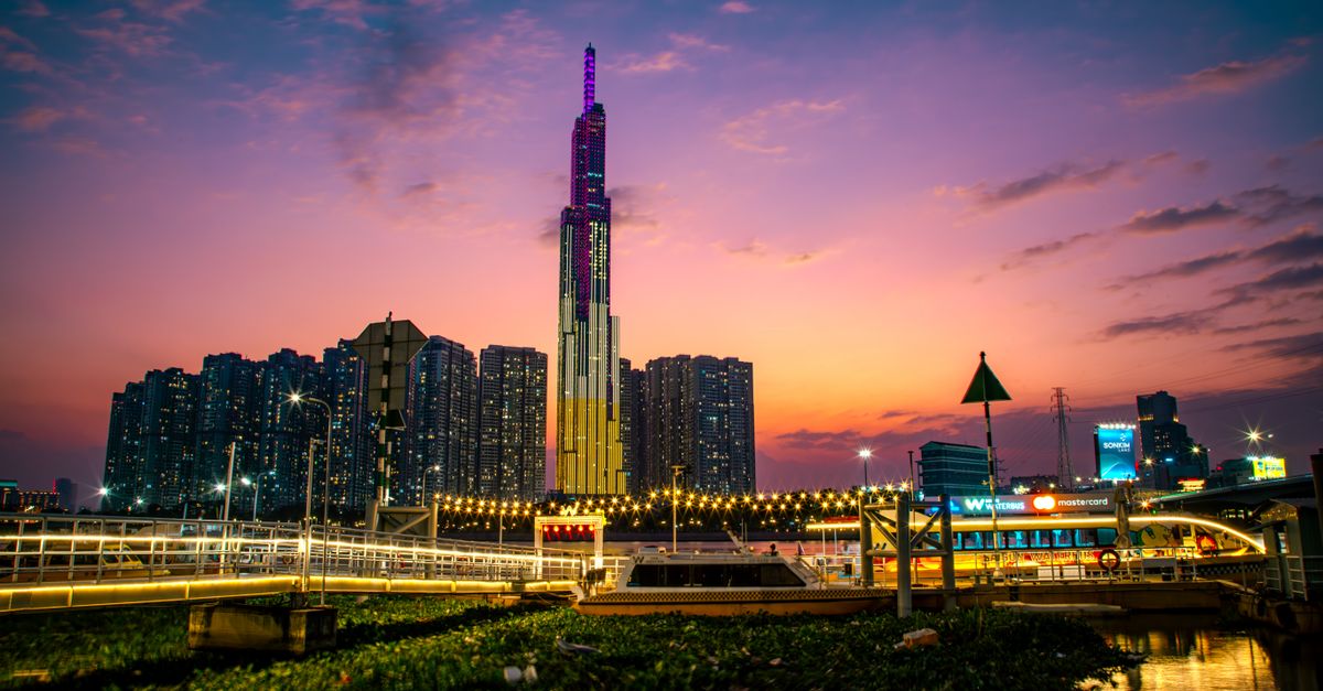 Ho Chi Minh City skyline at sunset with Landmark 81