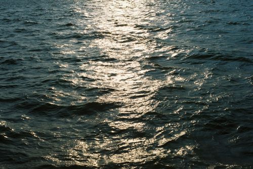Free Sunlit reflections dance on the rippling waves of the ocean, creating a serene and shimmering view. Stock Photo