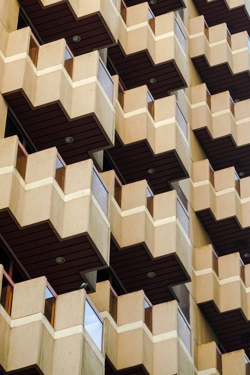 Free Close-up of a modern building's geometric facade in Dubai, UAE. Stock Photo