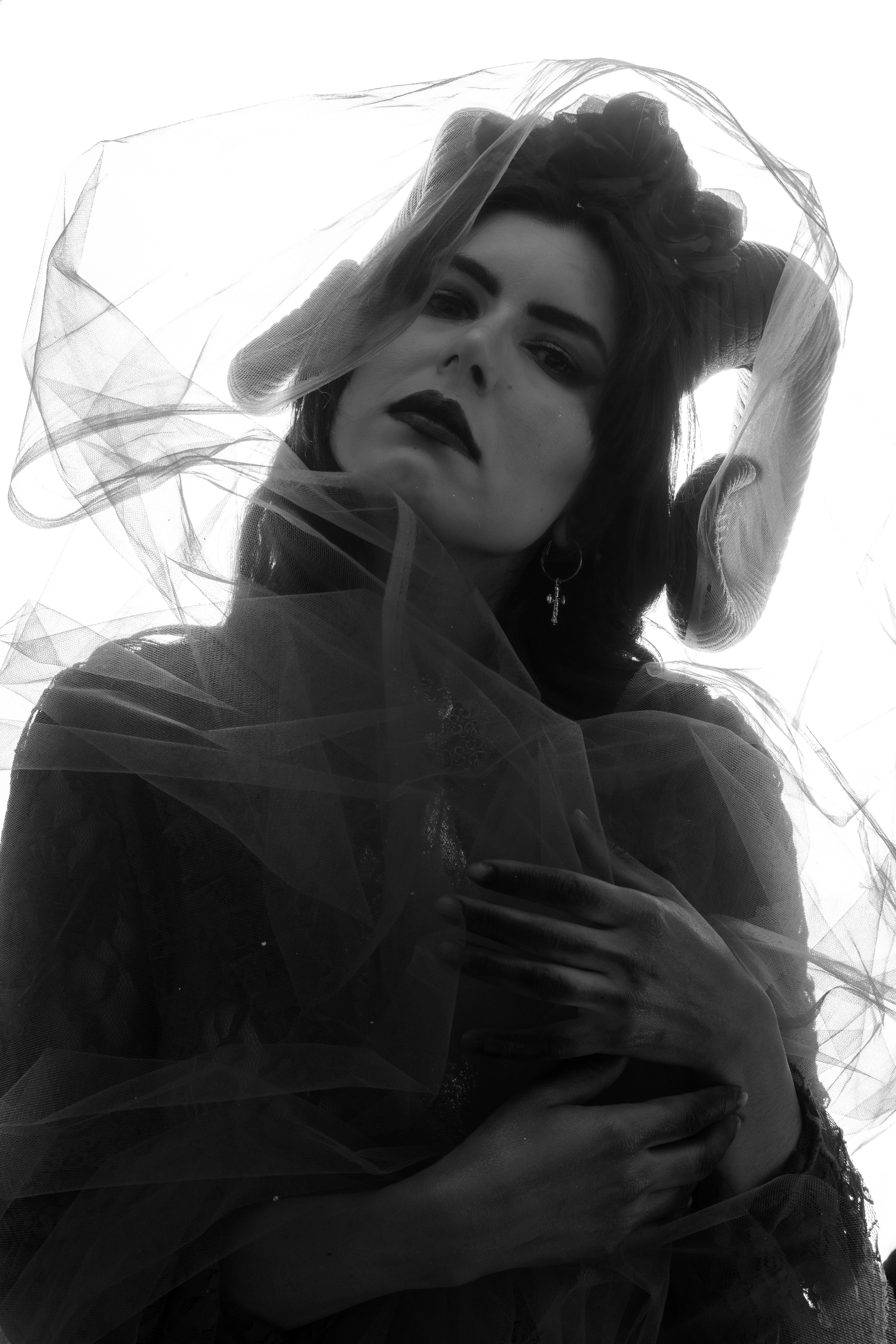 Dramatic Black and White Portrait with Veil · Free Stock Photo