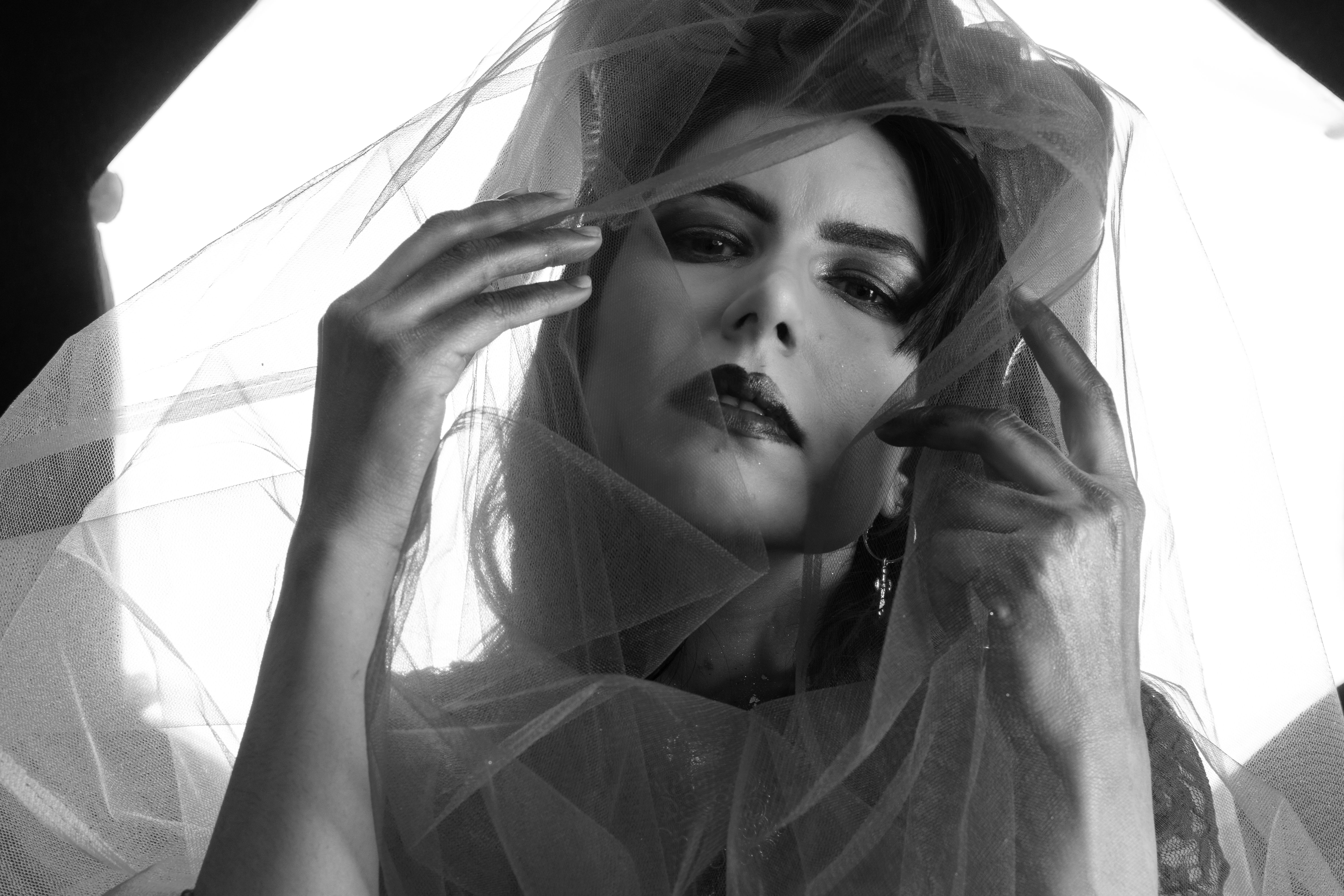 Black and White Portrait of a Woman Under Veil · Free Stock Photo