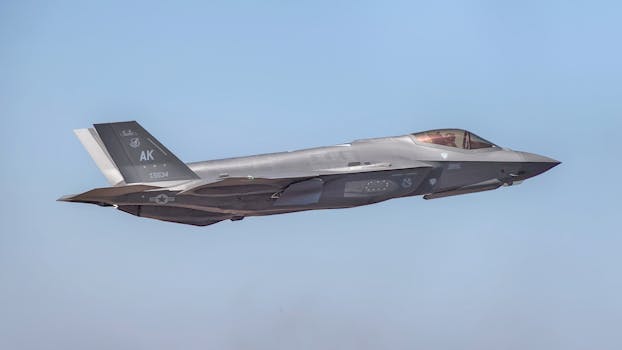 F-35 fighter jet captured mid-flight at Aero India 2025 in Bengaluru.