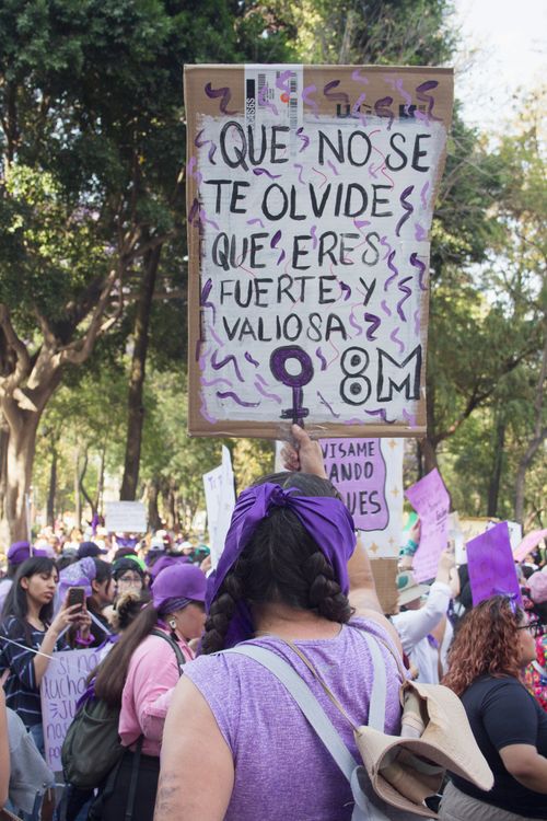 Free Participants at a vibrant feminist march in Mexico City advocating for gender equality. Stock Photo