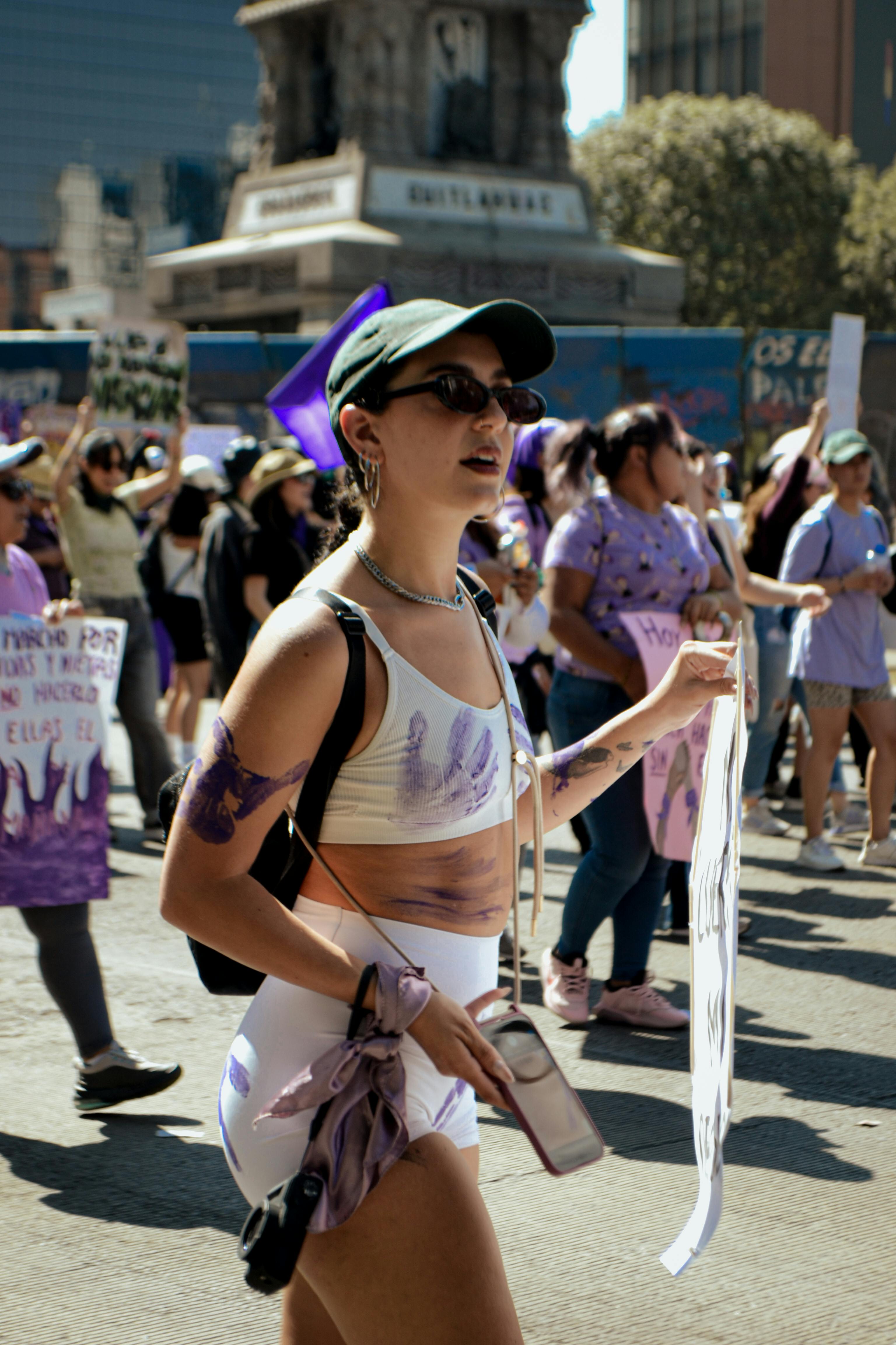 Women marching for equality during Women's Rights demonstration in Mexico City.
