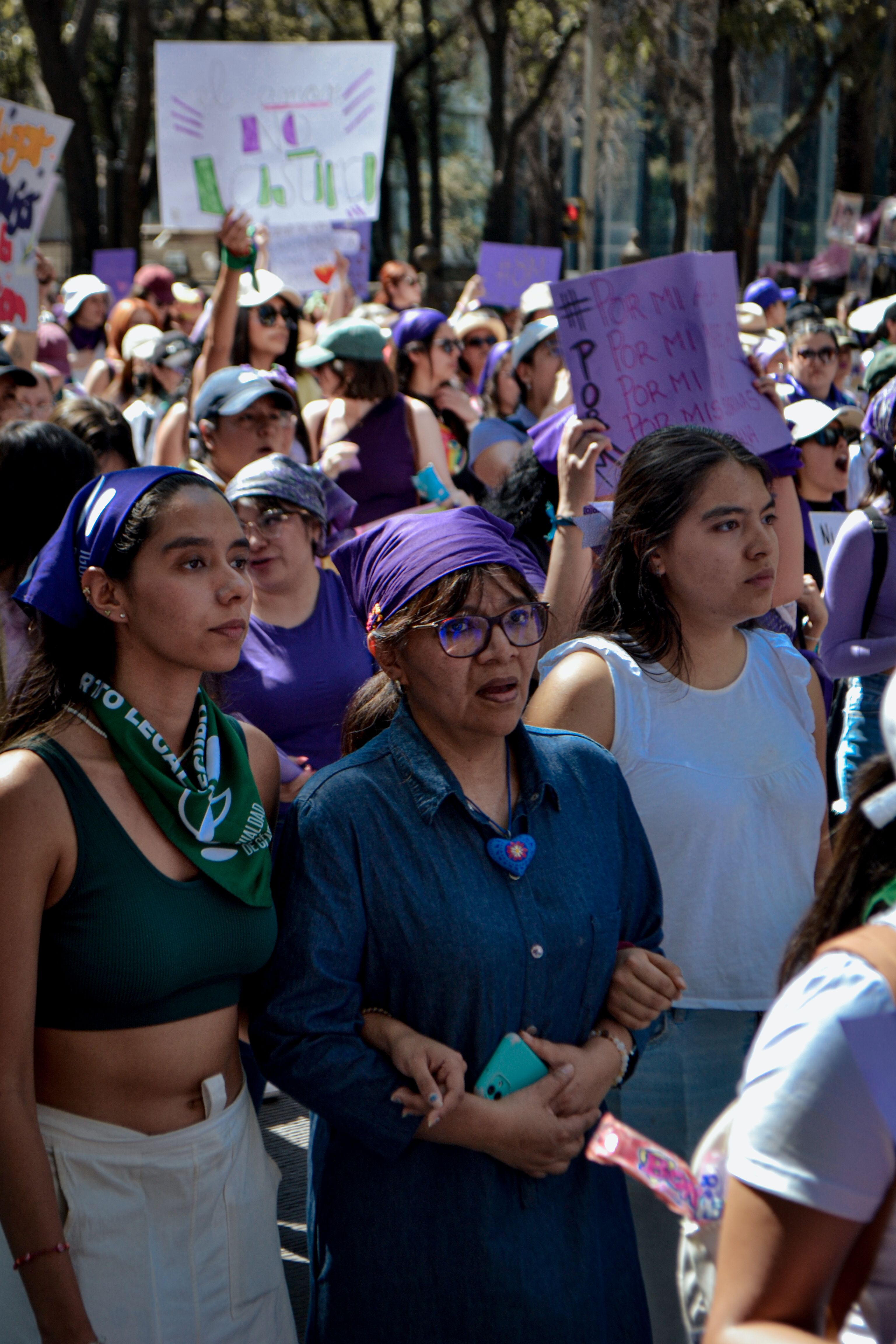 Women participating in a rights march in Mexico City, advocating for equality and justice.