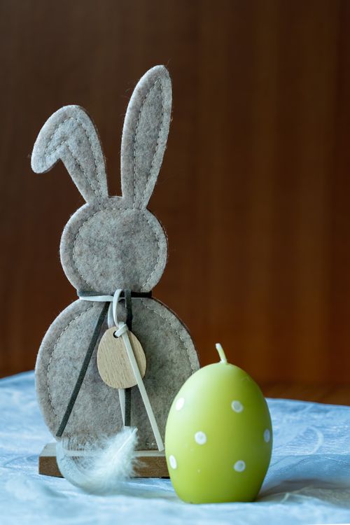 Free Charming minimalist Easter bunny and egg decoration with pastel colors. Stock Photo