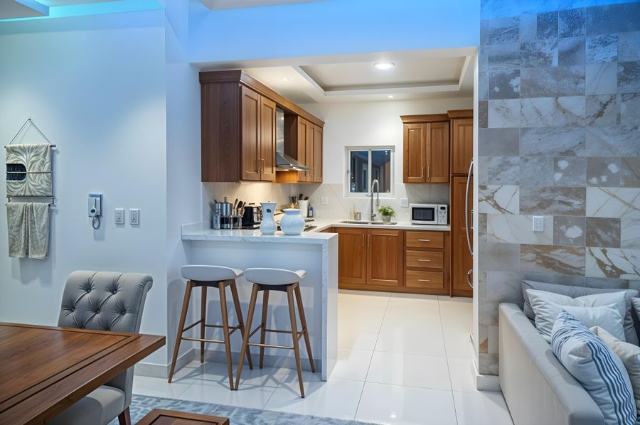 wood grain custom kitchen island table for warm open kitchen interior