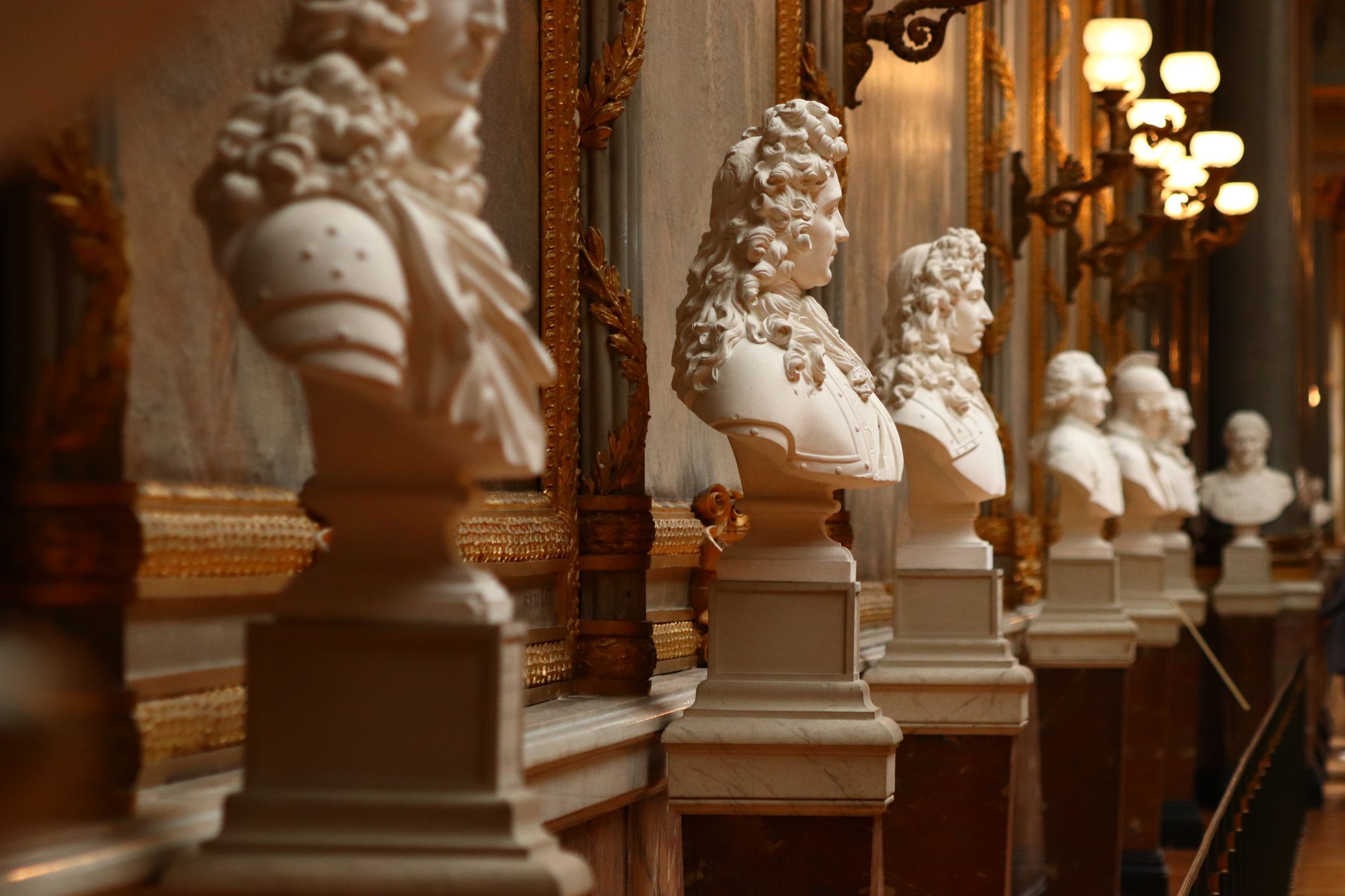 Historic Marble Busts In Versailles Hallway Free Stock Photo historic-marble-busts-in-versailles-hallway-free-stock-photo