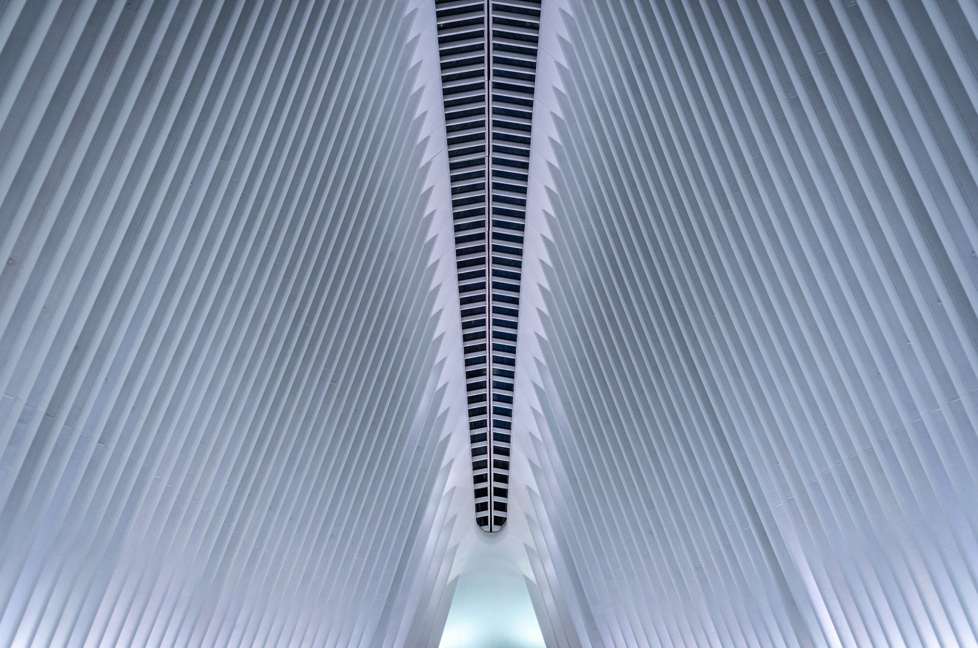 Modern architectural interior of the Oculus in New York City, highlighting futuristic design elements.