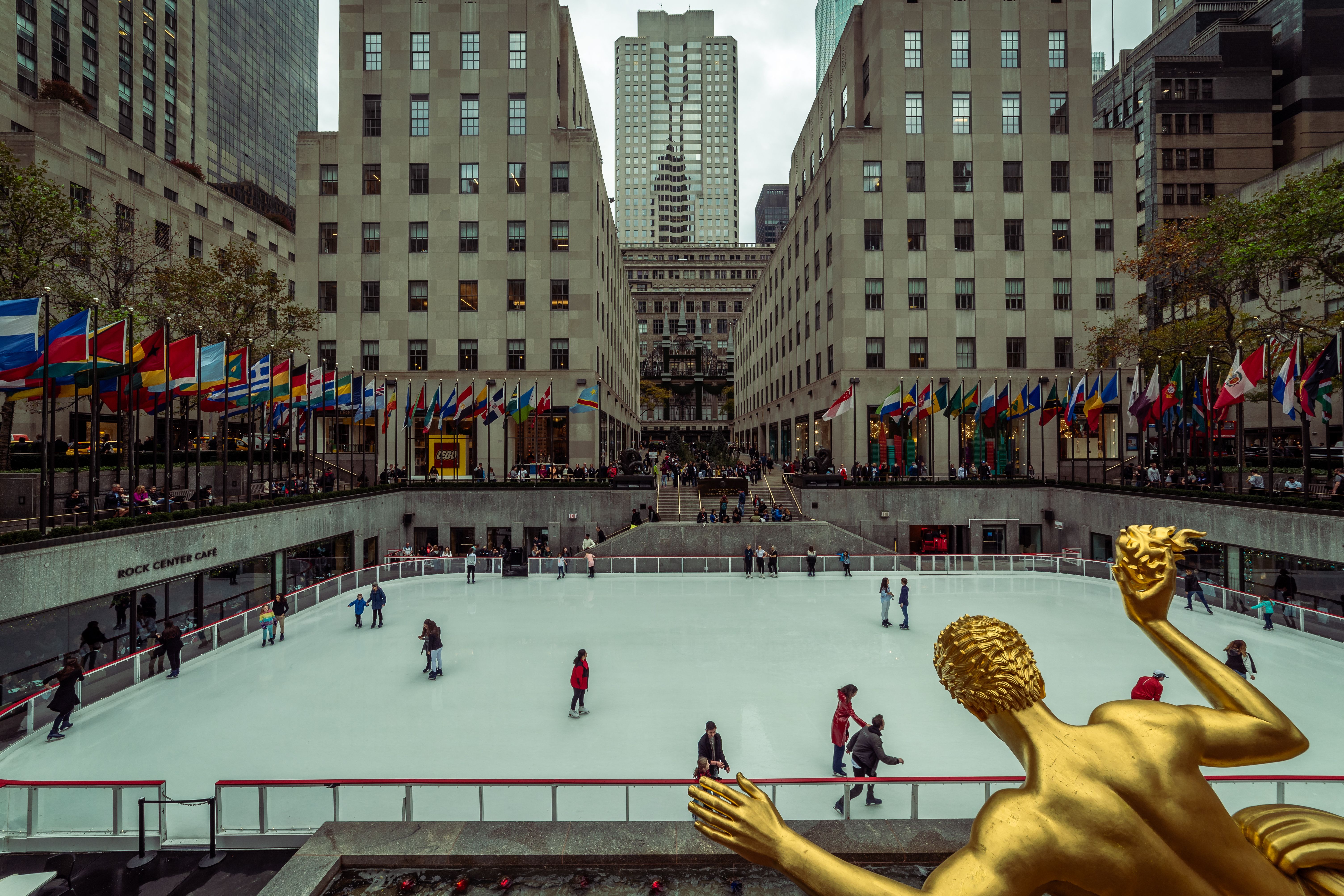 Empire State Plaza ice skating rink in winter