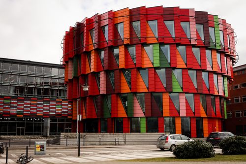 Free The colorful architecture of Kuggen building in Gothenburg, Sweden, showcases Nordic design innovation. Stock Photo