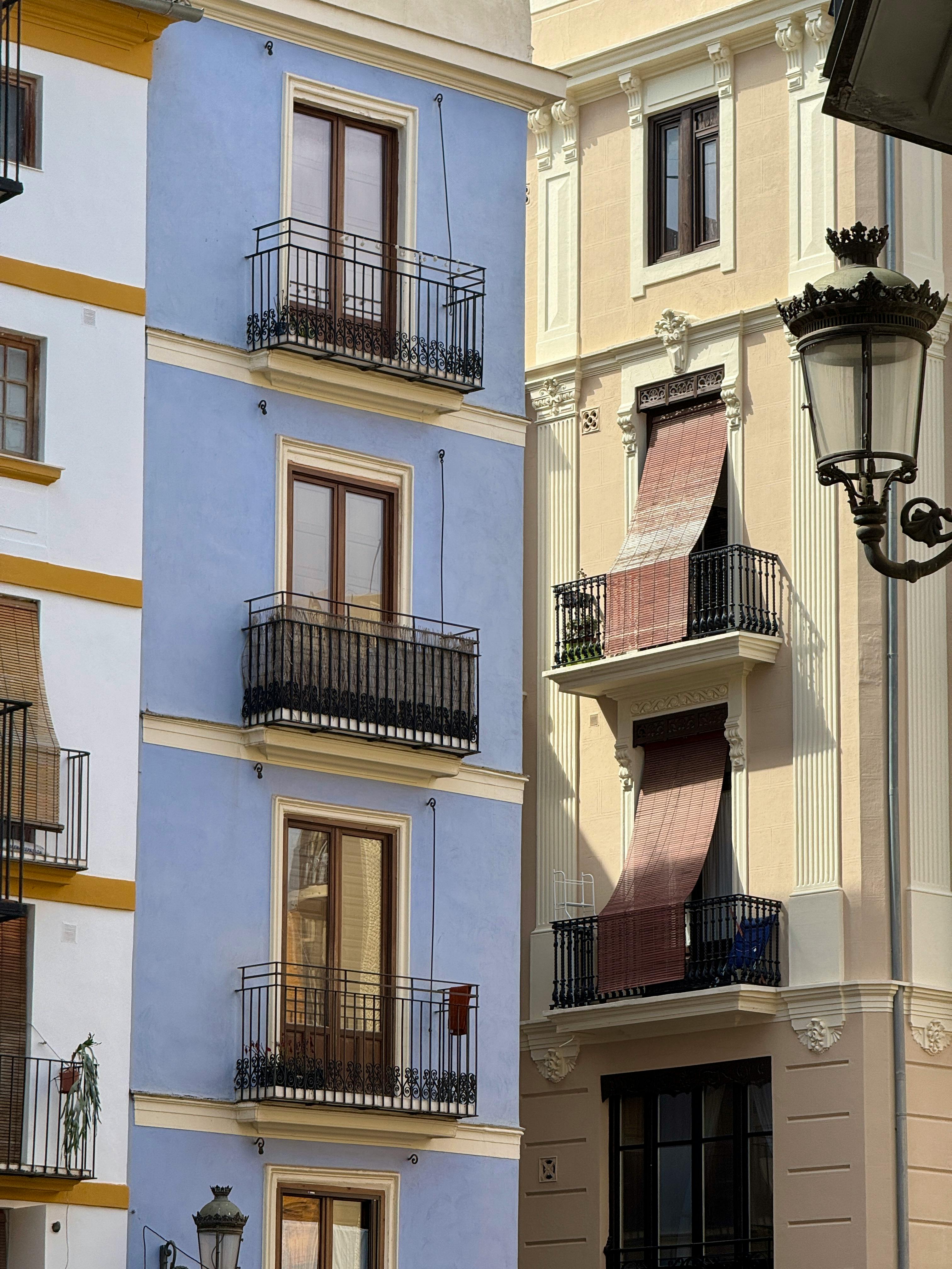 Colorful apartments in Valencia, showcasing Mediterranean architecture.