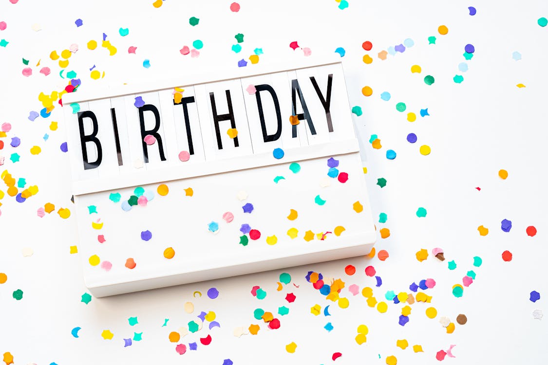 Free Birthday Letterboard with Confetti Stock Photo