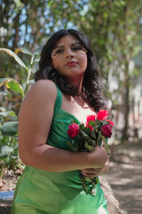 green dress red flowers Long Mermaid Prom Dress with Flowers