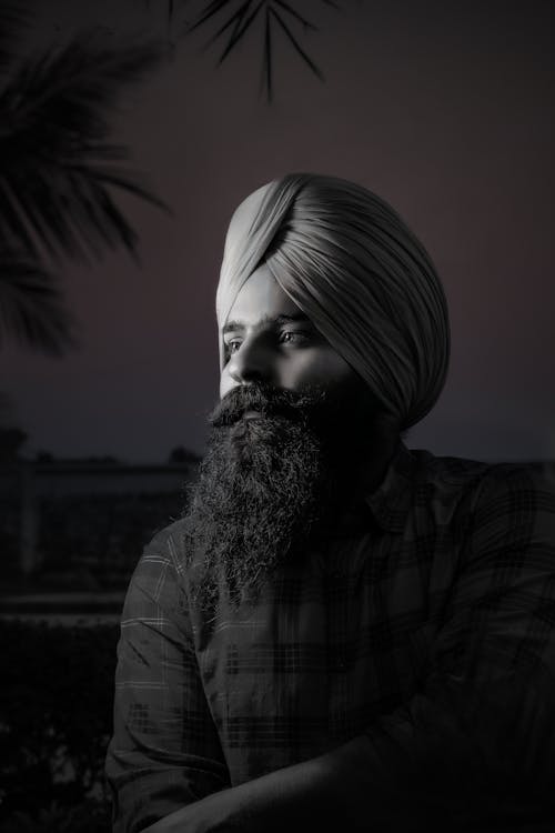 Monochrome Photo of Man Wearing Turban