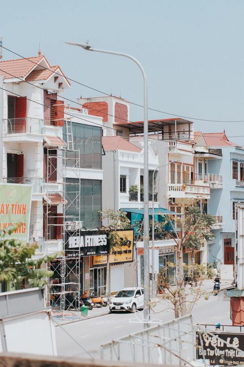 Free Street view showcasing architecture and local businesses in Lạng Sơn, Vietnam. Stock Photo