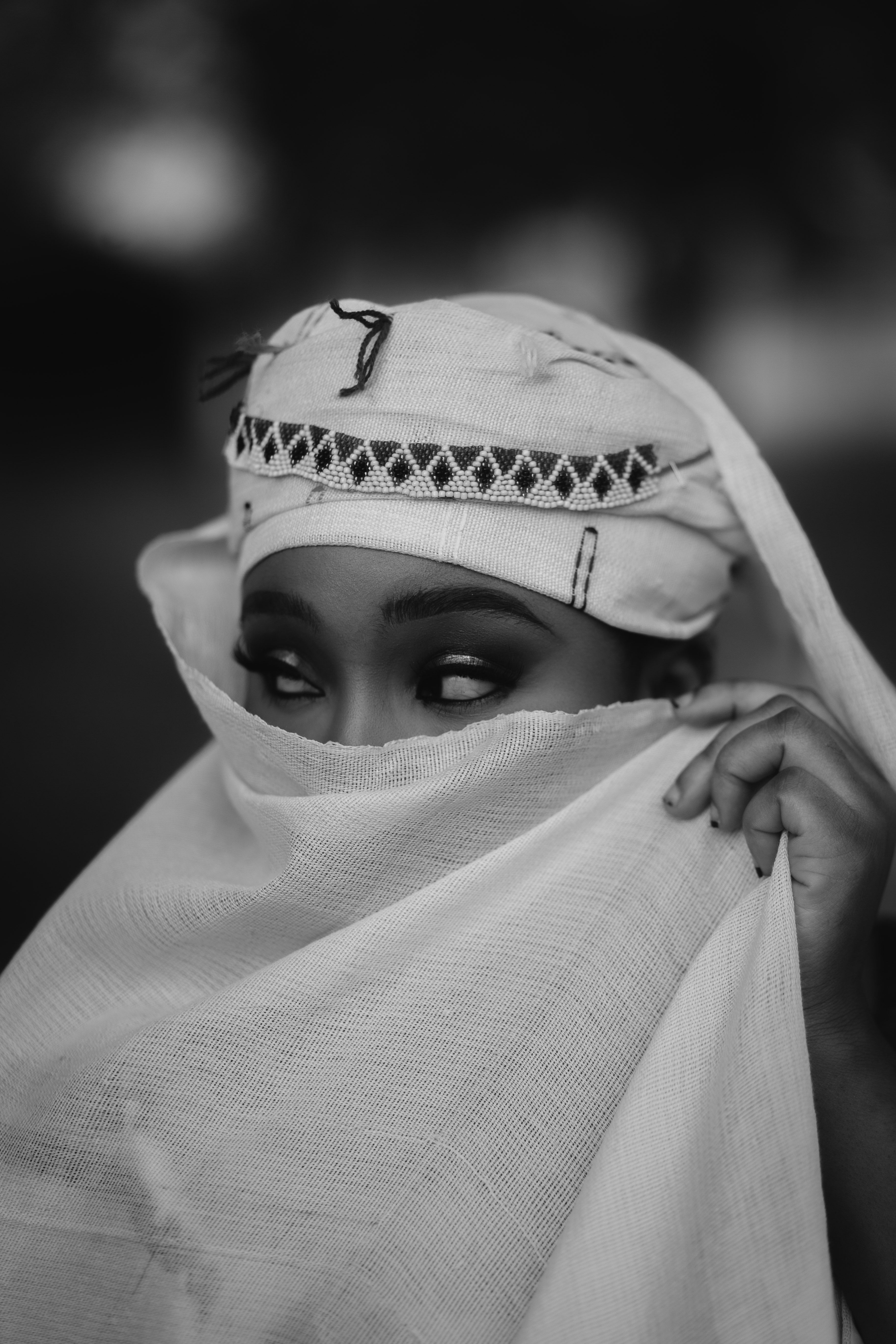 Black and White Portrait of Woman in Traditional Headscarf · Free Stock ...