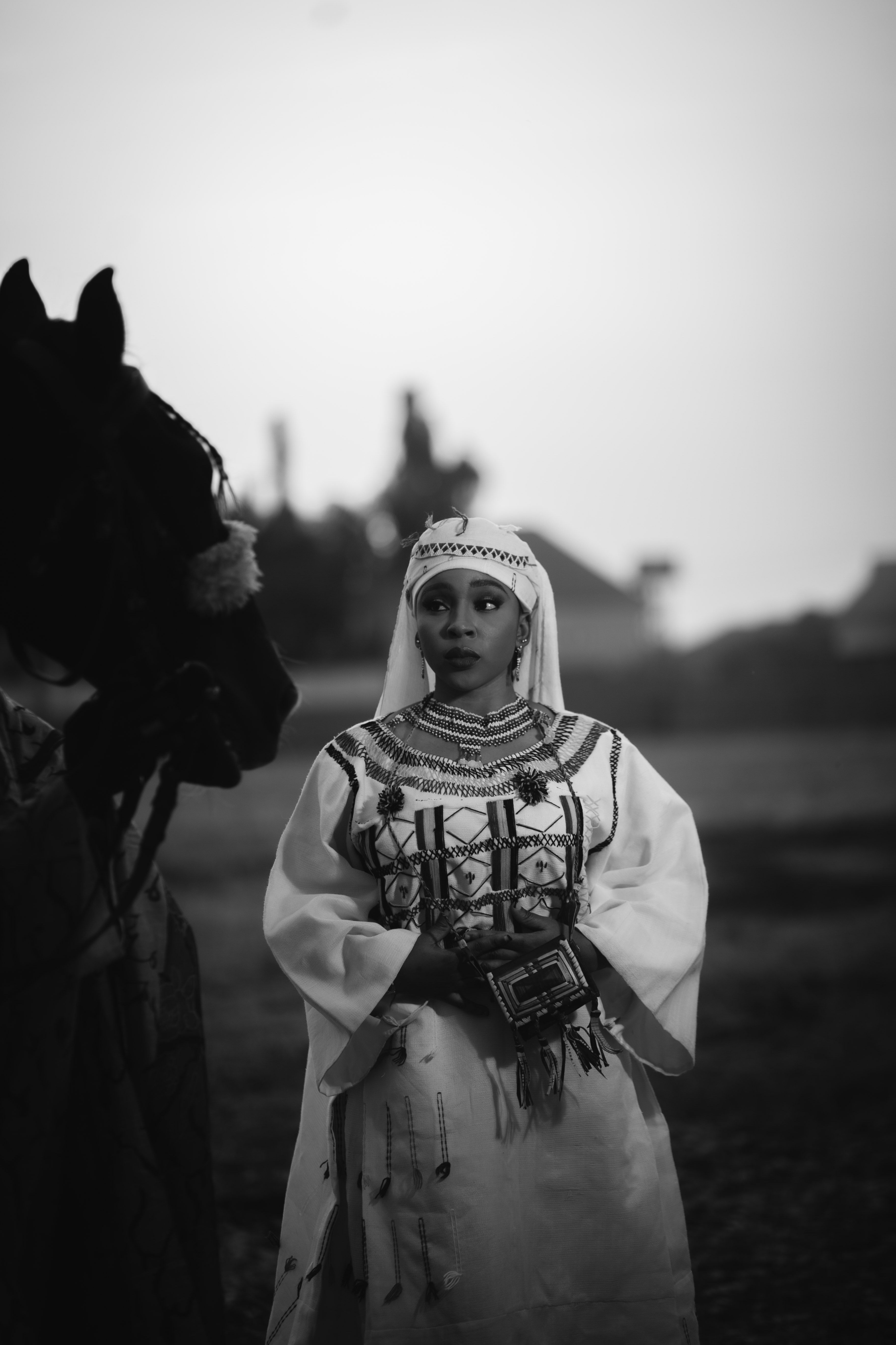 Black and White Portrait of Woman in Traditional Dress · Free Stock Photo