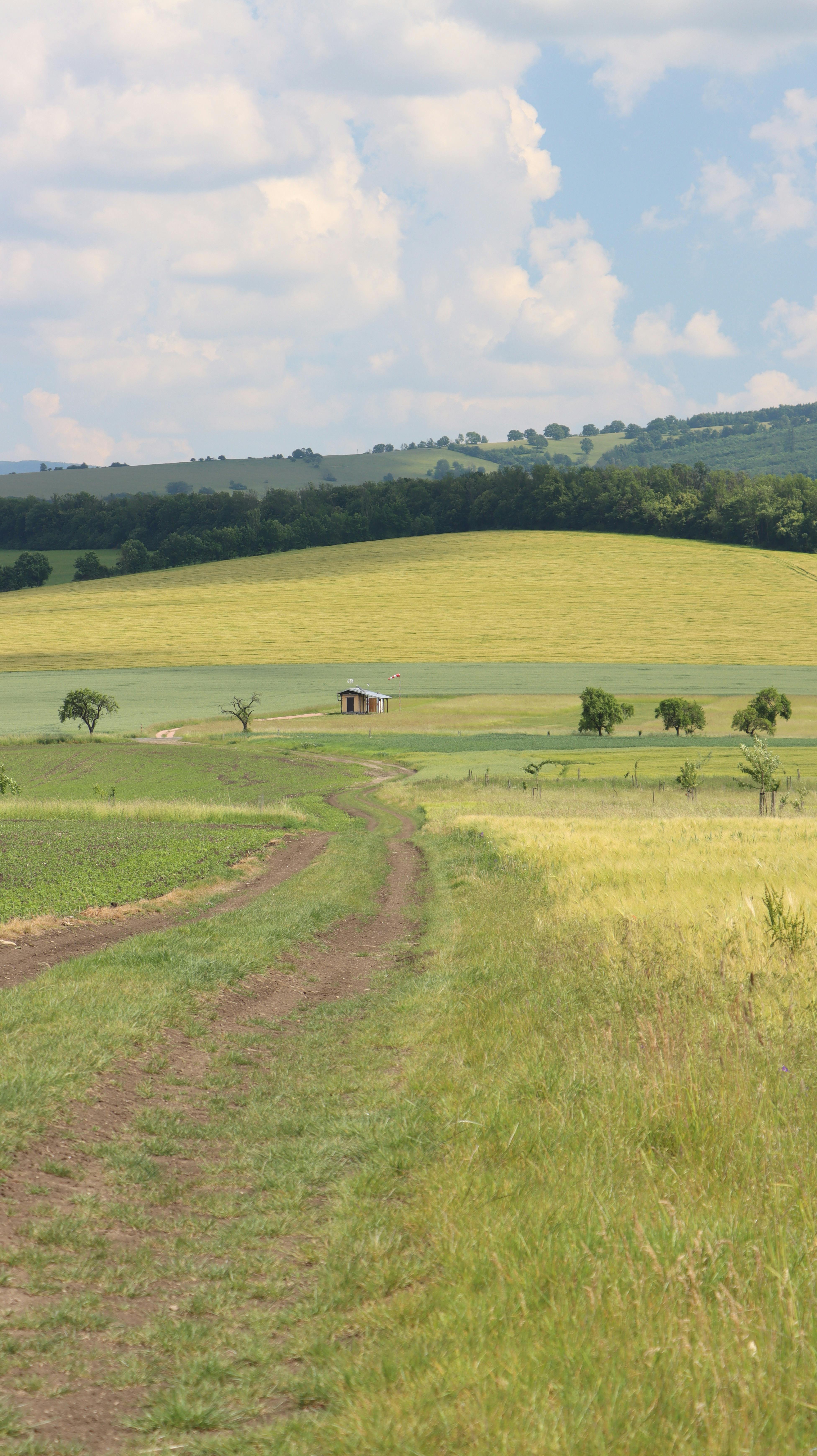 Idyllic countryside landscape with open fields in Brno, Czech Republic.