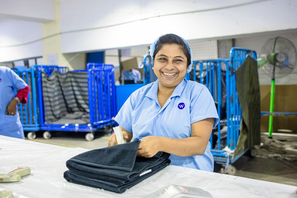 Factory worker wearing a practical work shirt