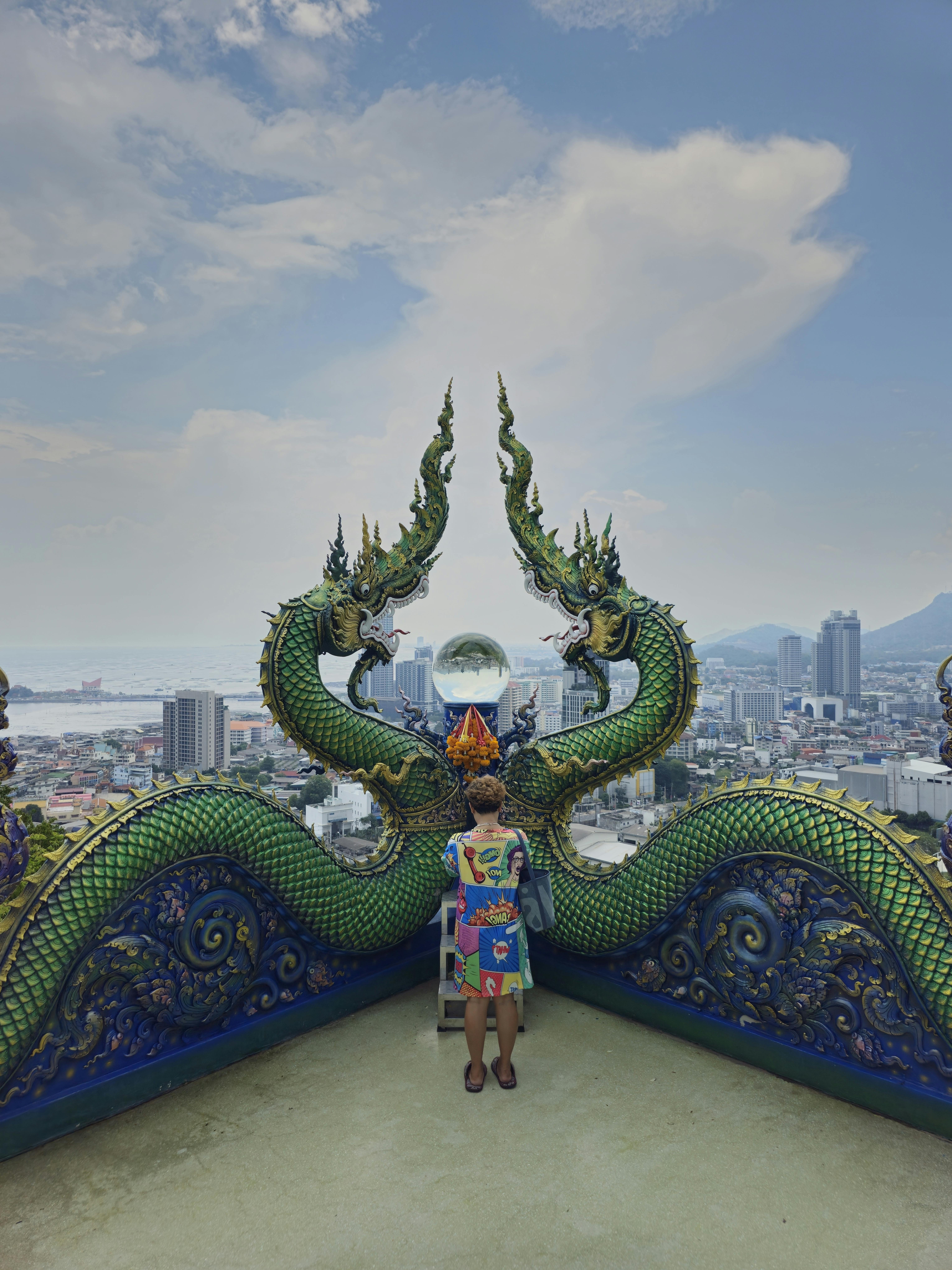 stunning city view from thai temple rooftop