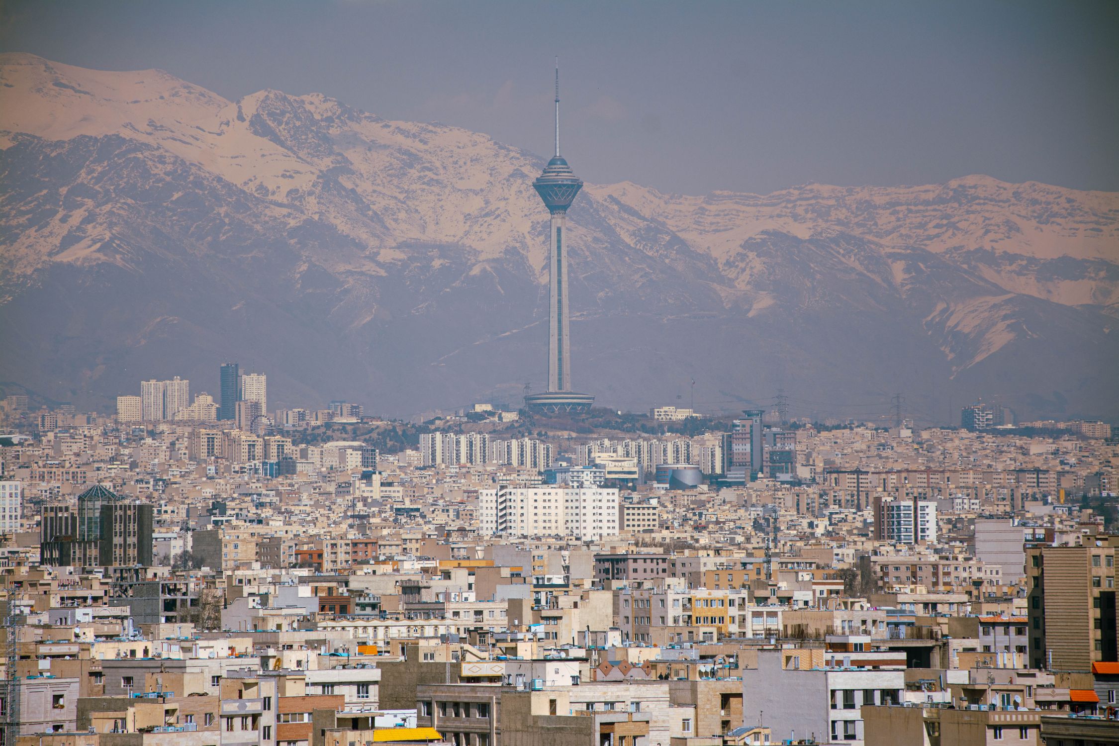 Milad Tower And Tehran Cityscape With Alborz Mountains Free Stock Photo milad-tower-and-tehran-cityscape-with-alborz-mountains-free-stock-photo