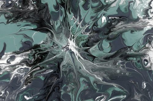 Free Dynamic fluid art pattern featuring swirling green, black, and white hues. Stock Photo