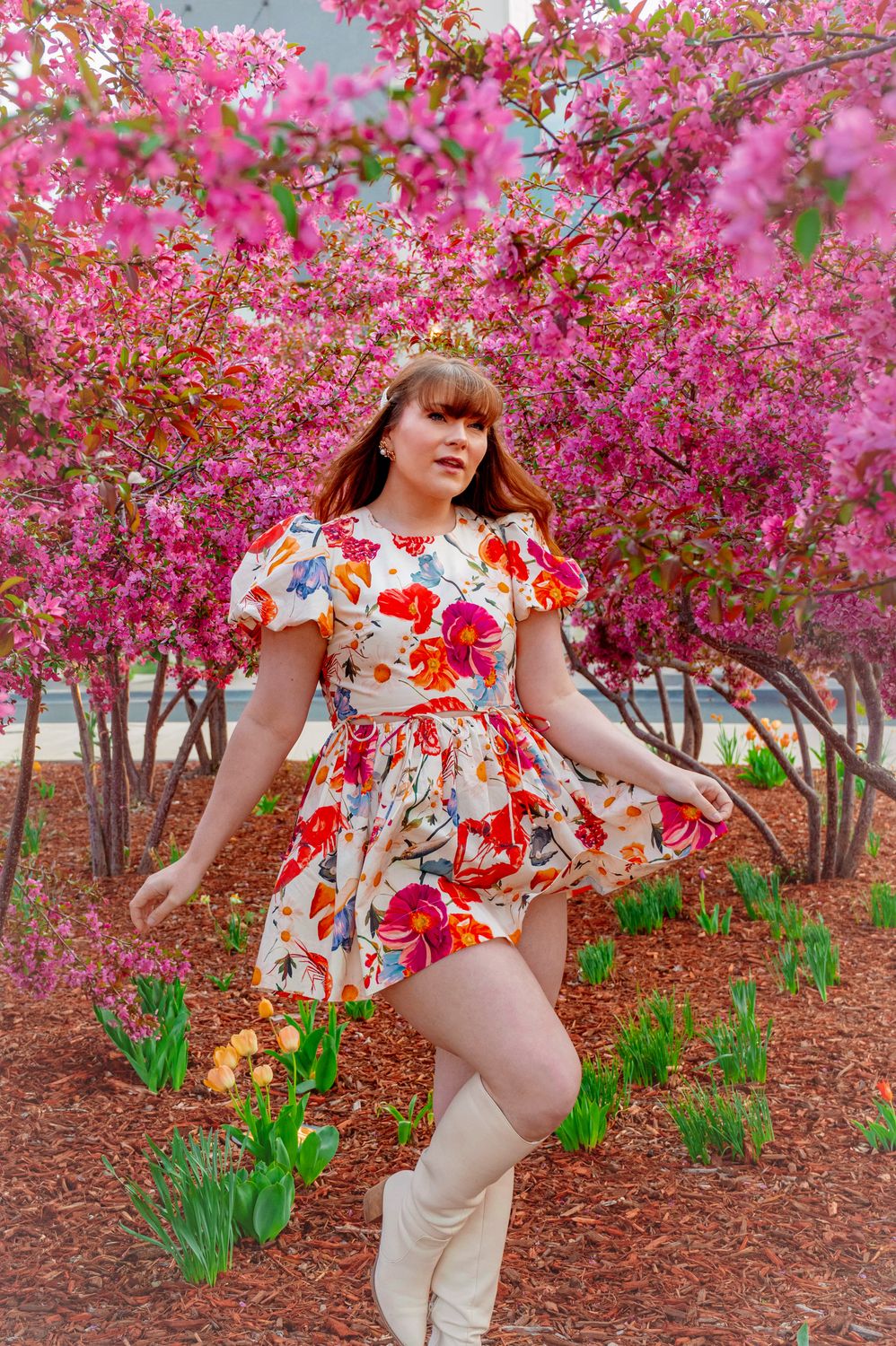Person In Spring Stylish Spring Fashion in Blooming Garden · Free Stock Photo