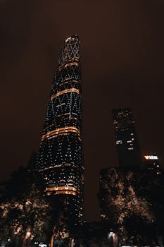 夜幕下，广州摩天大楼灯火通明，夜色迷人