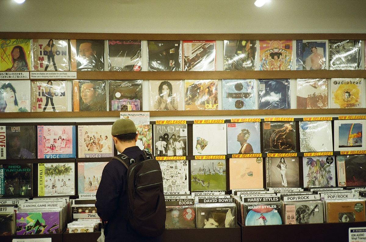 Vinyl records in a vintage store