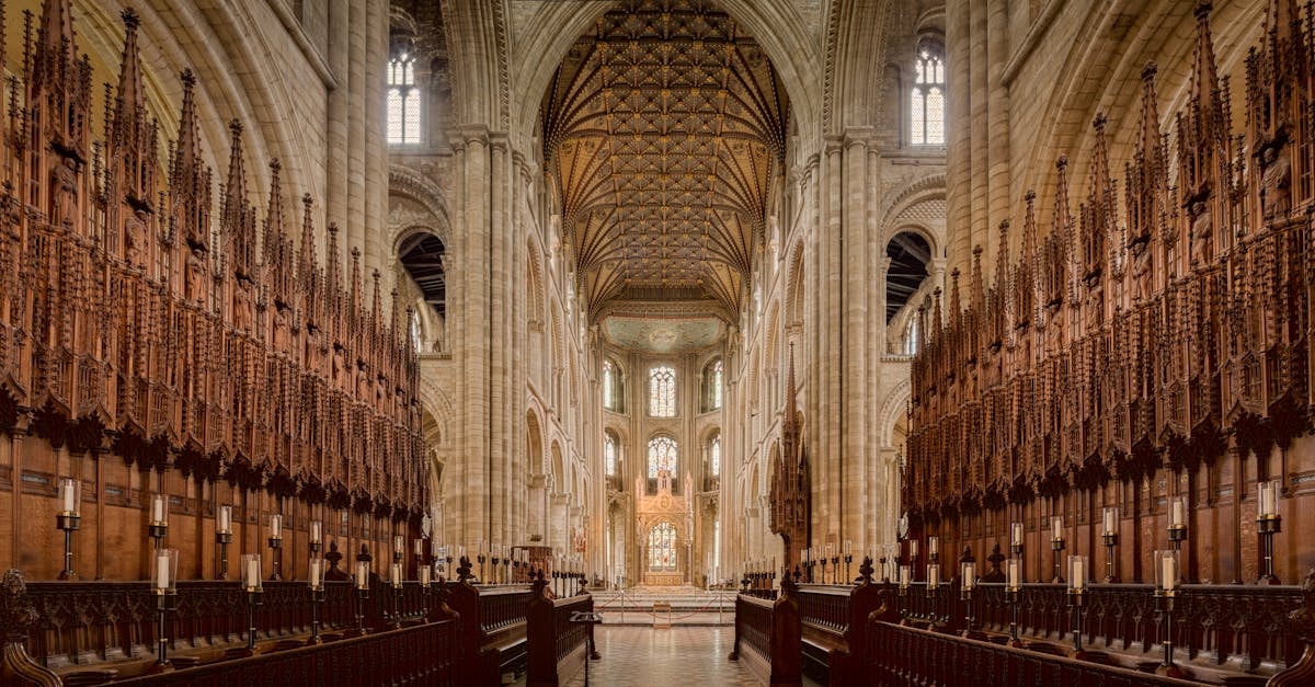 Explore the majestic Gothic architecture of Peterborough Cathedral's interior.