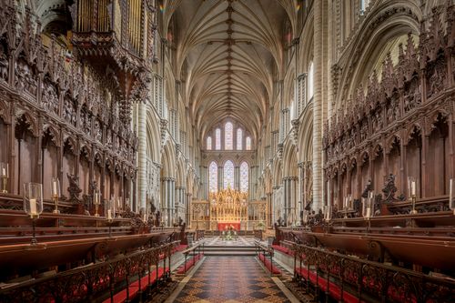 Free Majestic view of Ely Cathedral's interior showcasing intricate Gothic architecture. Stock Photo