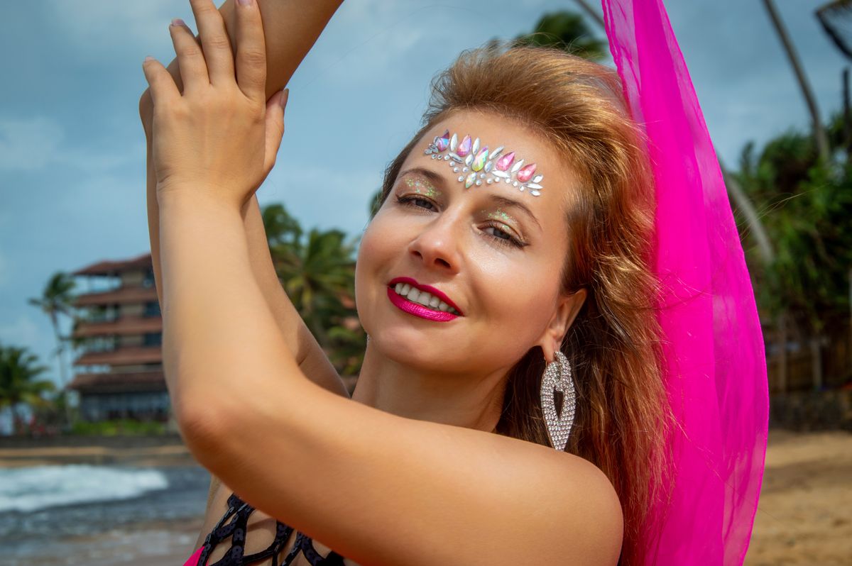 Woman in Pink Dress Posing on Tropical Beach · Free Stock Photo