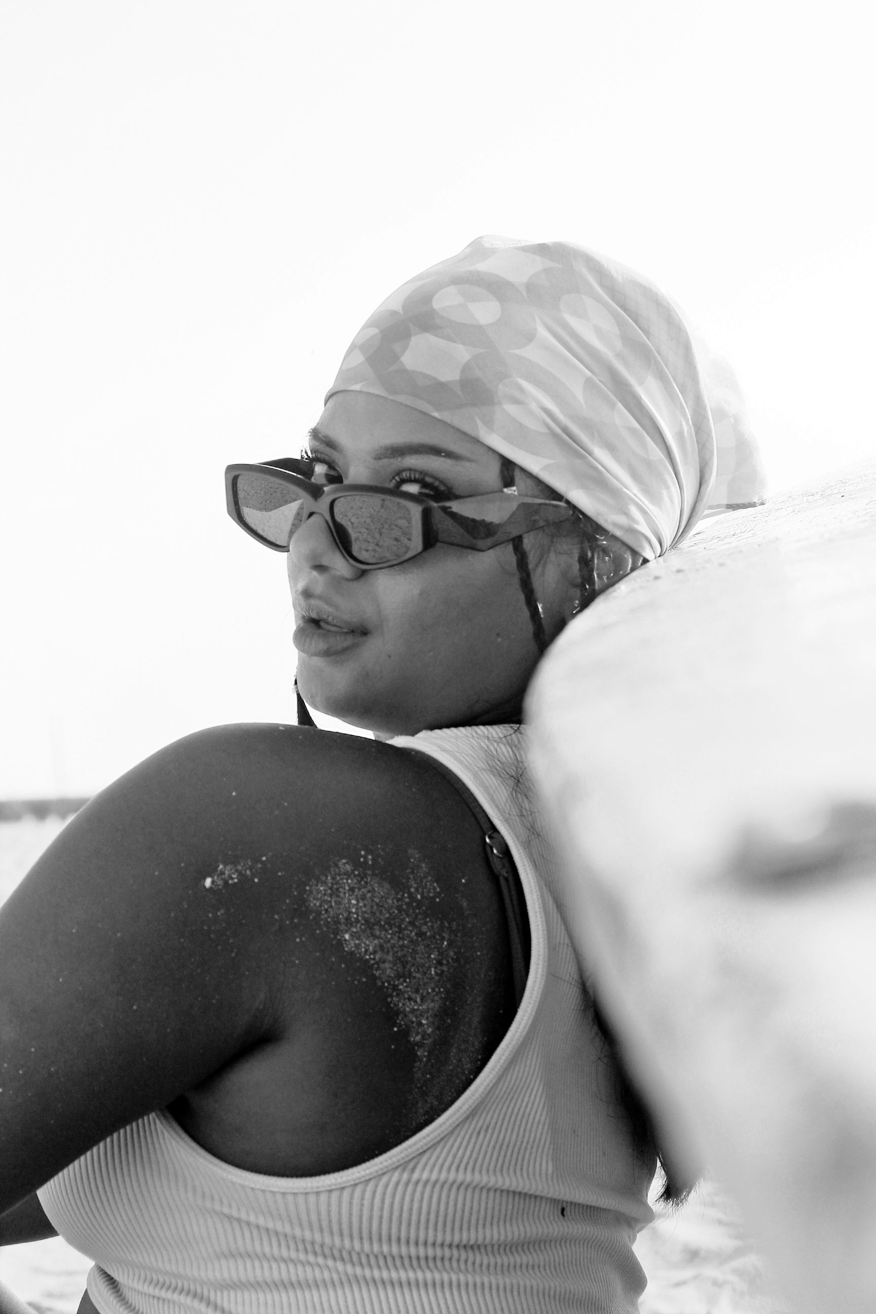 Black and White Beach Portrait of Relaxed Woman · Free Stock Photo