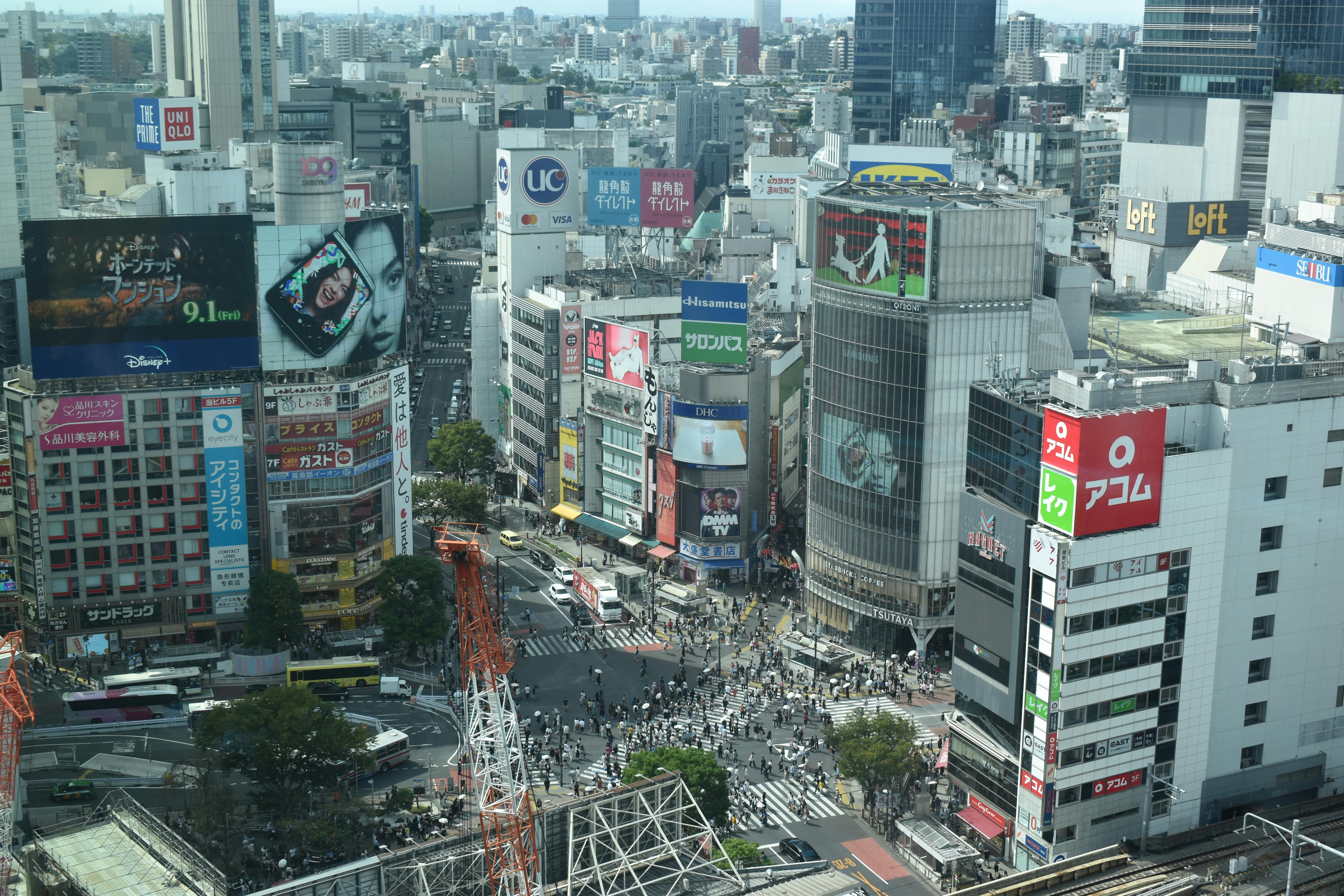 Aerial View of Shibuya Crossing Tokyo Cityscape · Free Stock