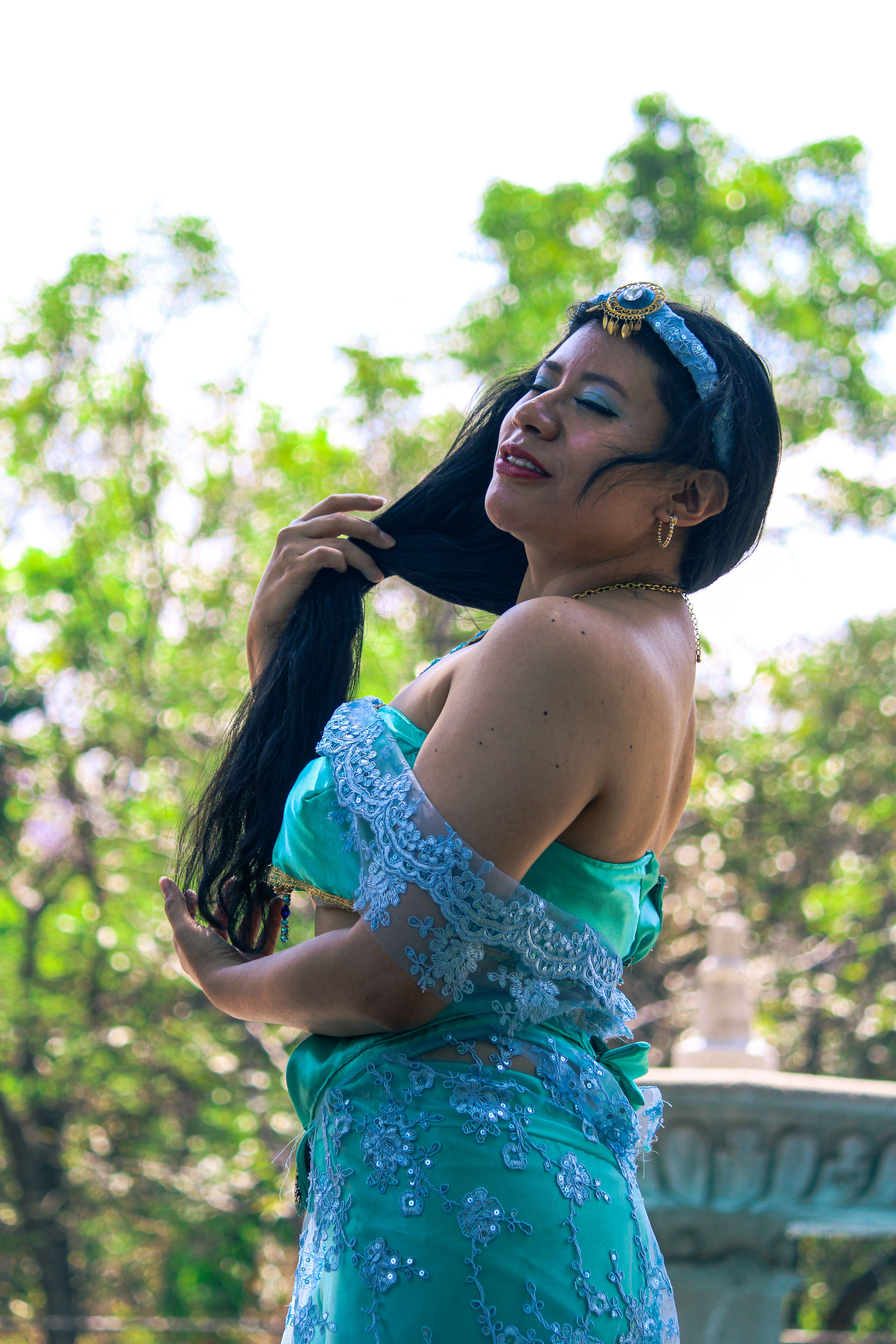 Enchanting Princess in a Blue Fantasy Costume  Free Stock Photo