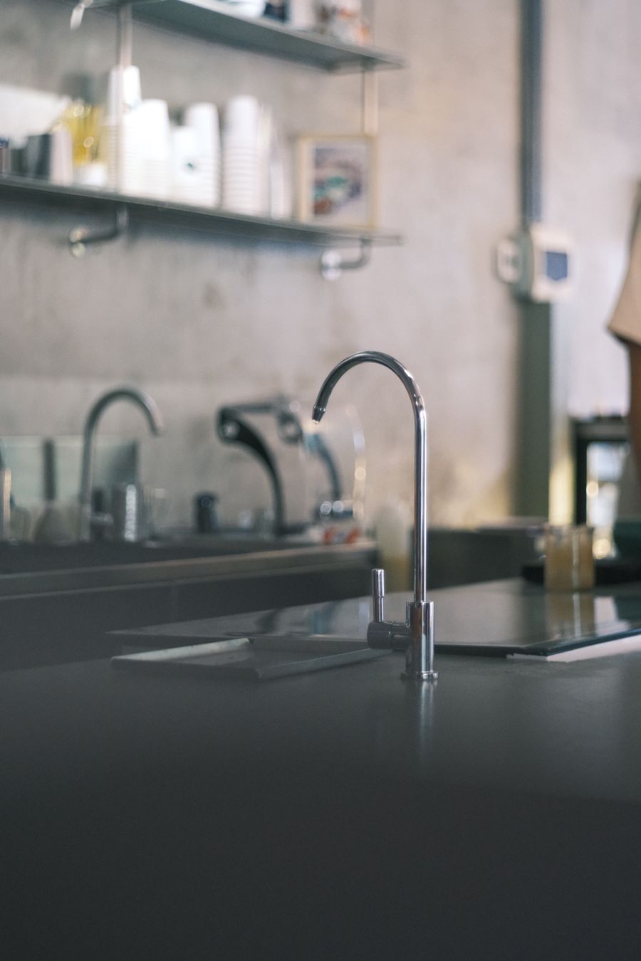 Modern kitchen with clean water faucet setup