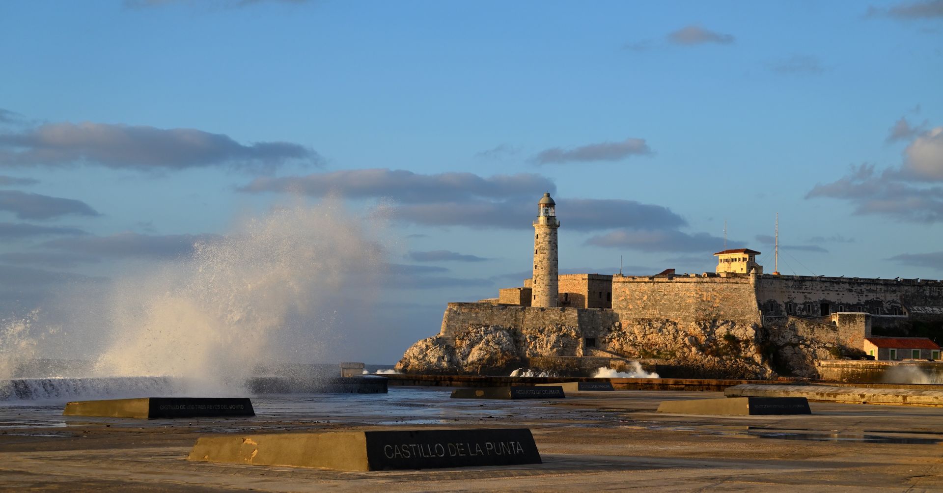 Havana seafront and the Caribbean Sea at sunset