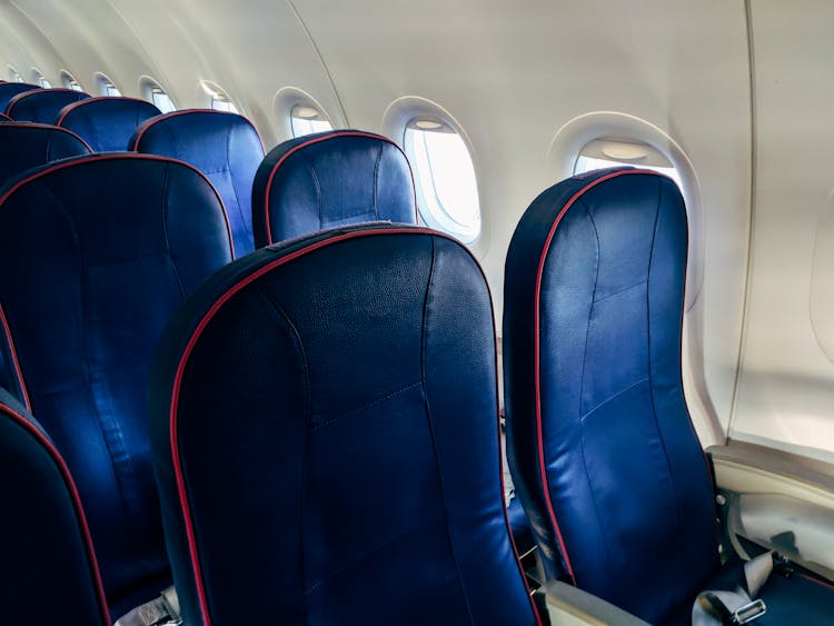 Empty Blue Airplane Seats