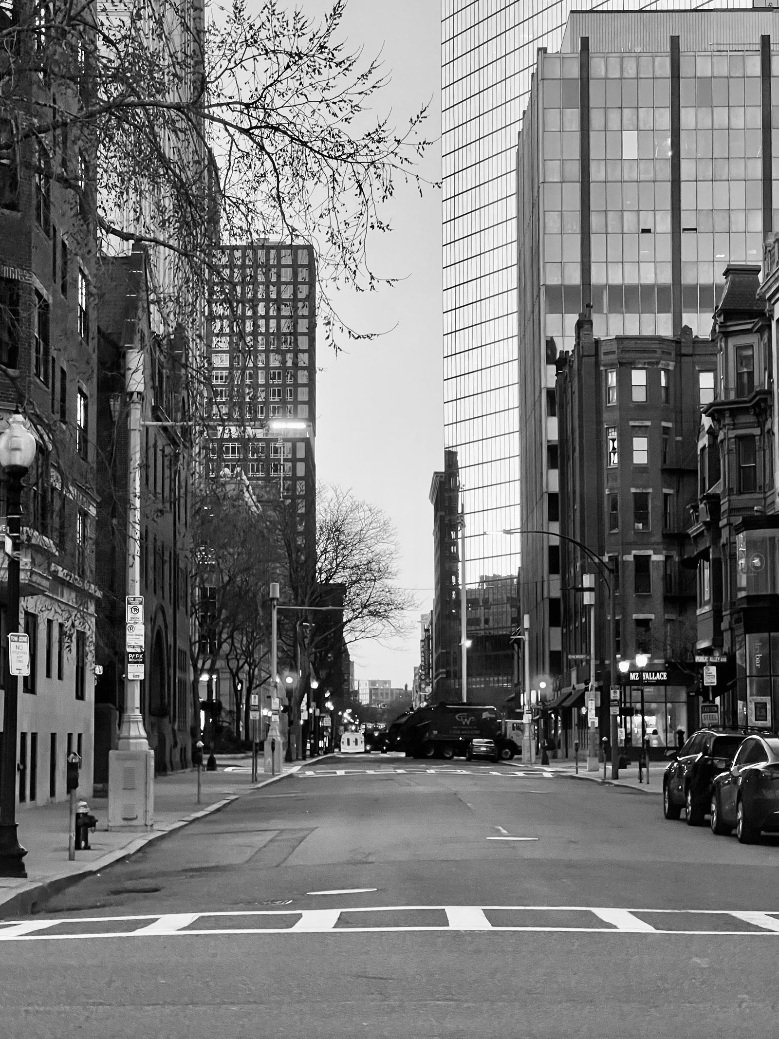 Black and White City Street with Skyline View · Free Stock Photo