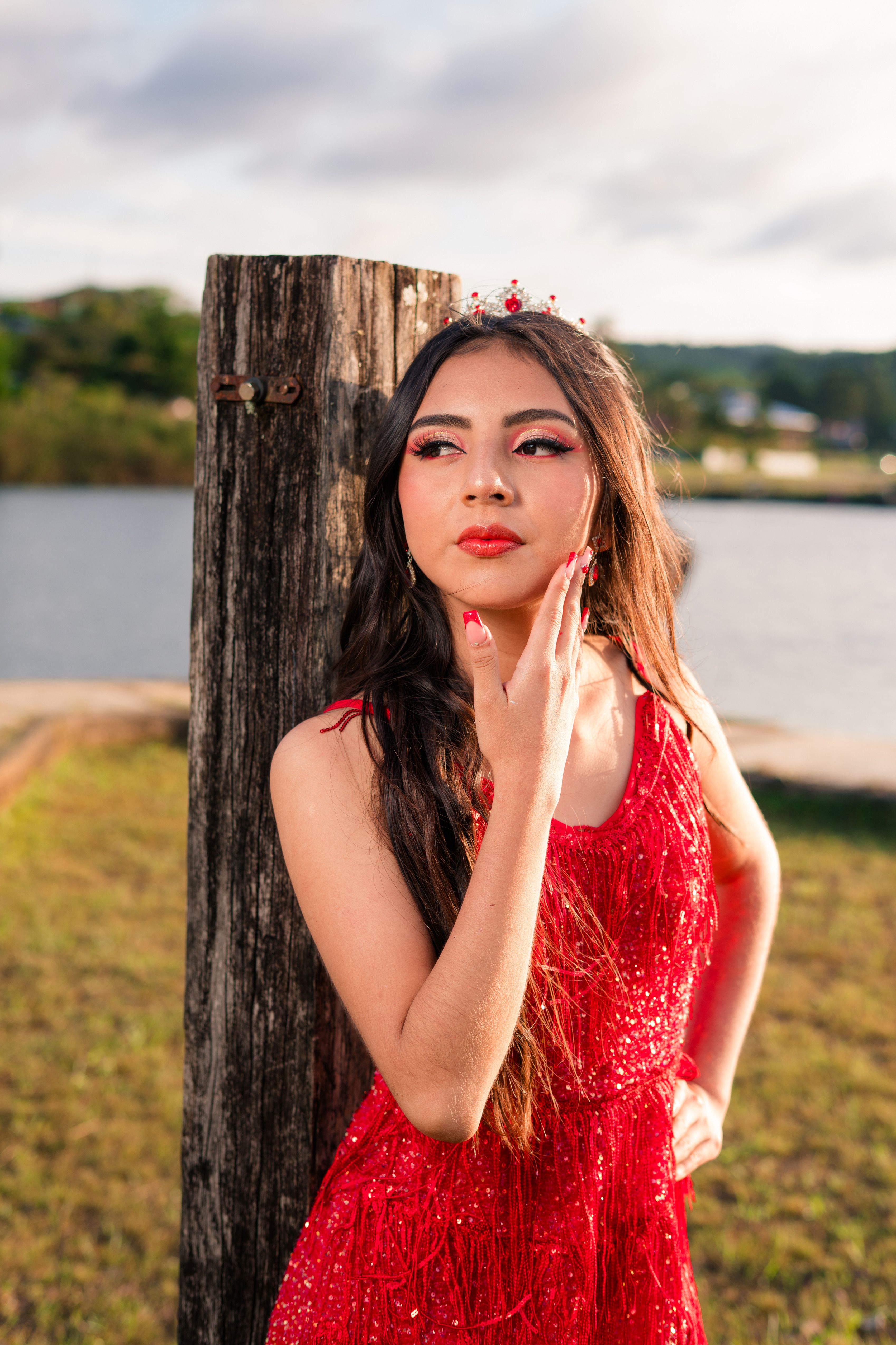 Young Woman in Red Dress Outdoors by the Lake · Free Stock Photo