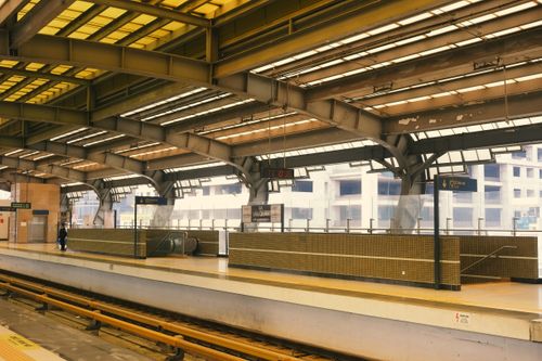 Free Spacious train platform in a modern Vietnamese station, showcasing architectural design. Stock Photo