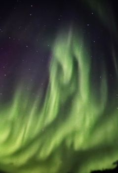 Stunning view of the Northern Lights painting the night sky green over Tromsø, Norway.