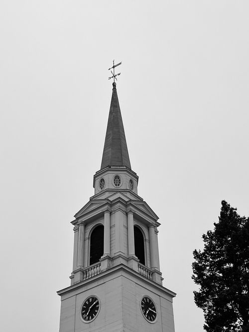Historic Church Tower in Black and White · Free Stock Photo