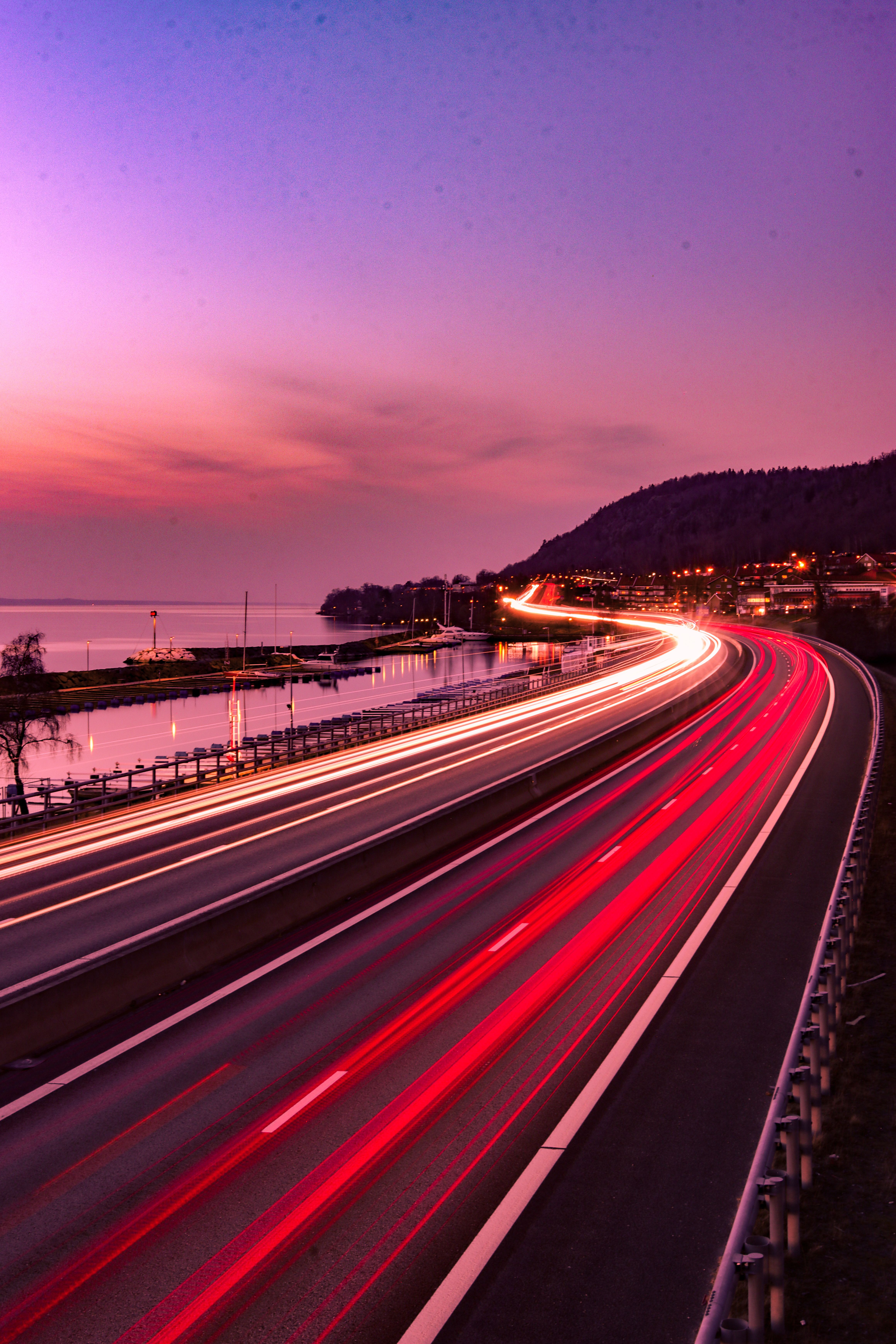 Long Exposure of Highway Lights at Sunset in Sweden · Free Stock Photo