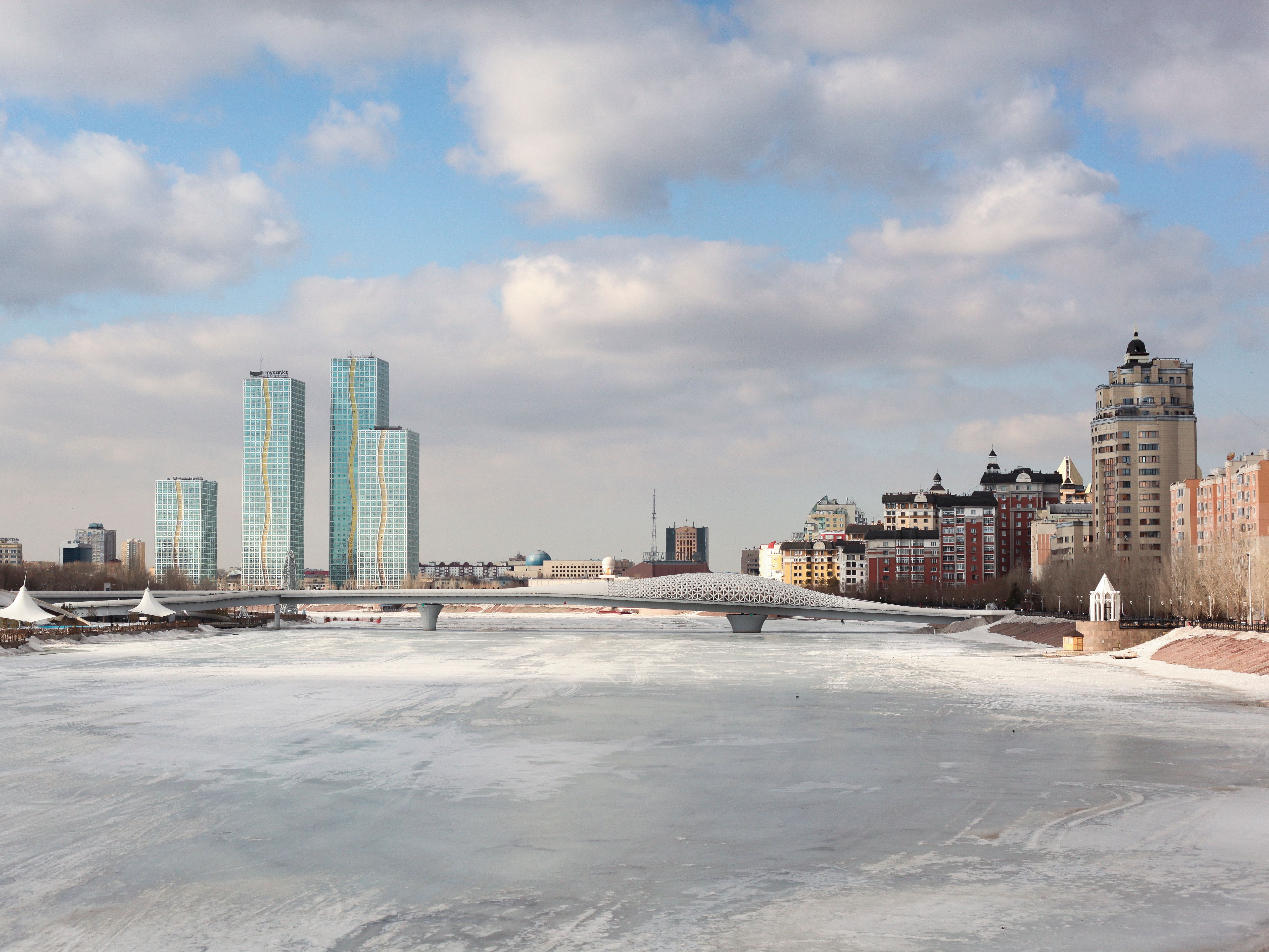 Astana Skyline with Ishim River in Winter · Free Stock Photo