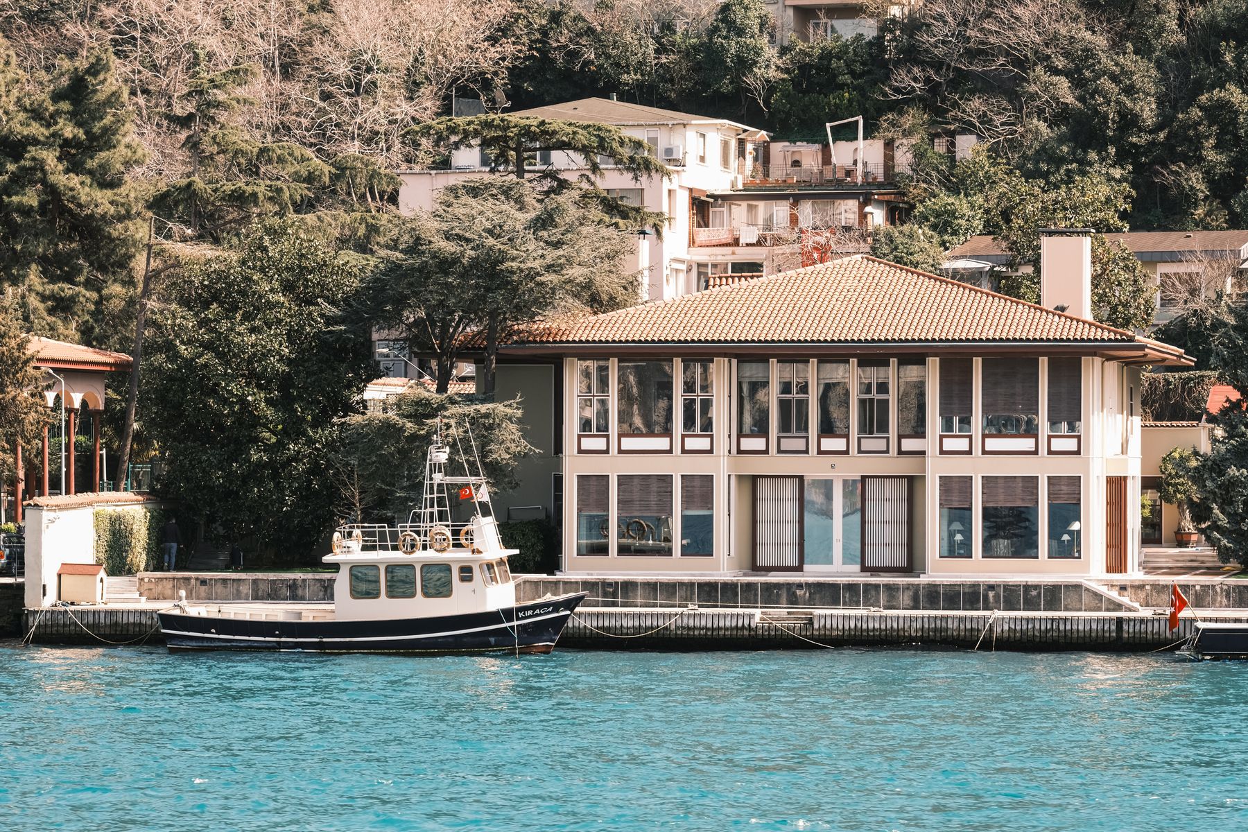 Waterfront home with dock and boat