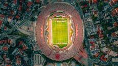 Aerial View of Football Stadium During Game