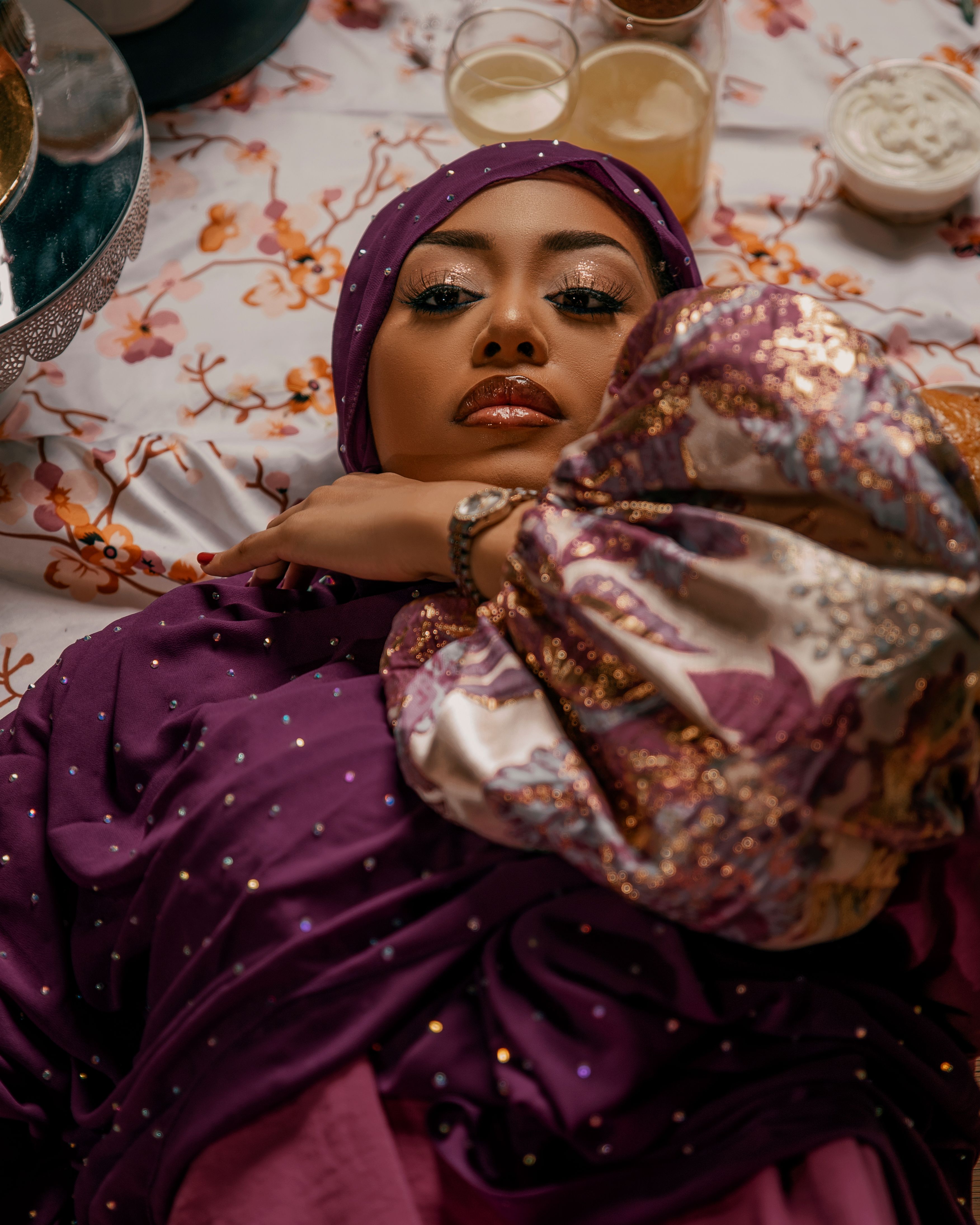 Elegant Woman in Purple Hijab Posing Indoors · Free Stock Photo