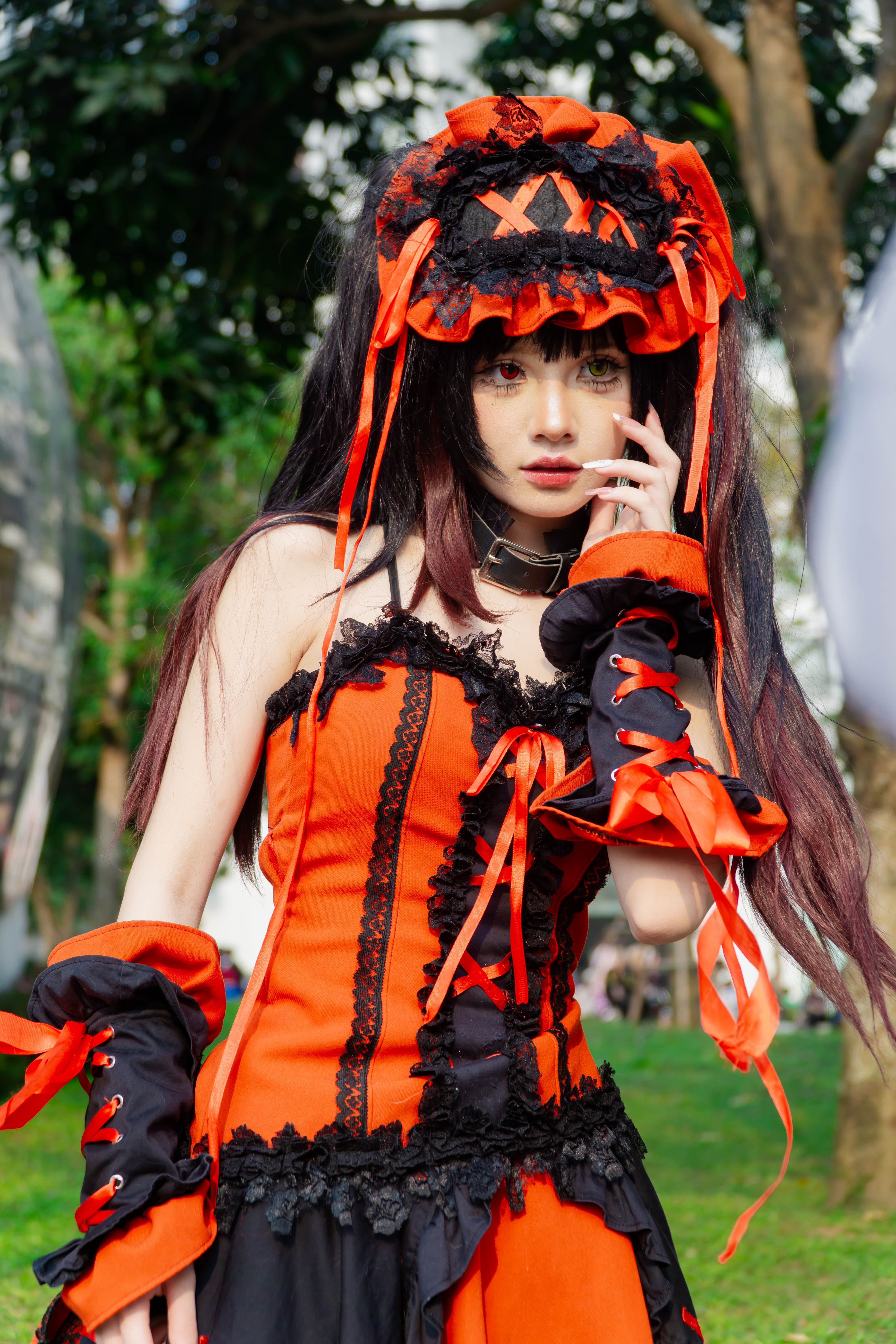Cosplay Portrait of Person in Gothic Lolita Attire Outdoors